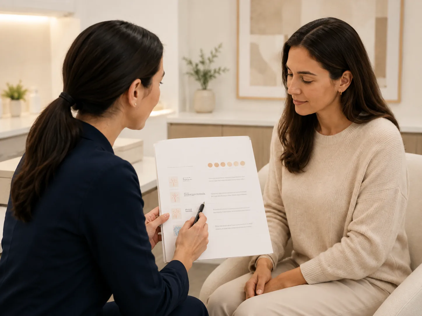 Skin professional explaining a personalized consultation plan