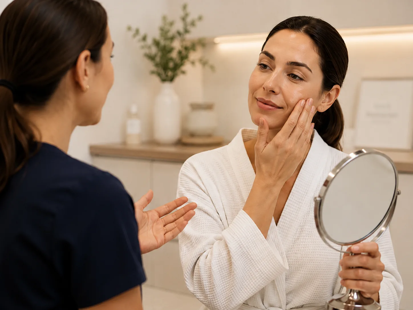 Client reviewing smoother, healthier-looking skin